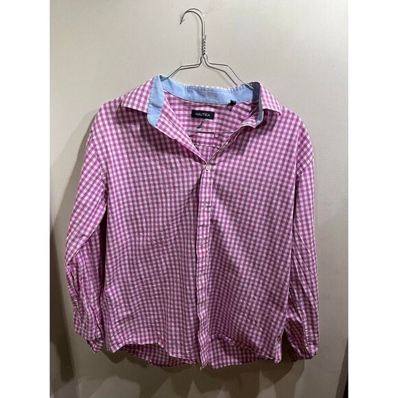 Nautica Other - NAUTICA Classic Button Up Shirt Men's 16.5 34/35 Long Sleeve Pink and White